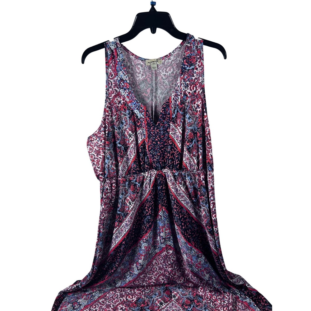 One World Maxi Dress 2X Red Navy Paisley Rhinestone Empire Waist Womens